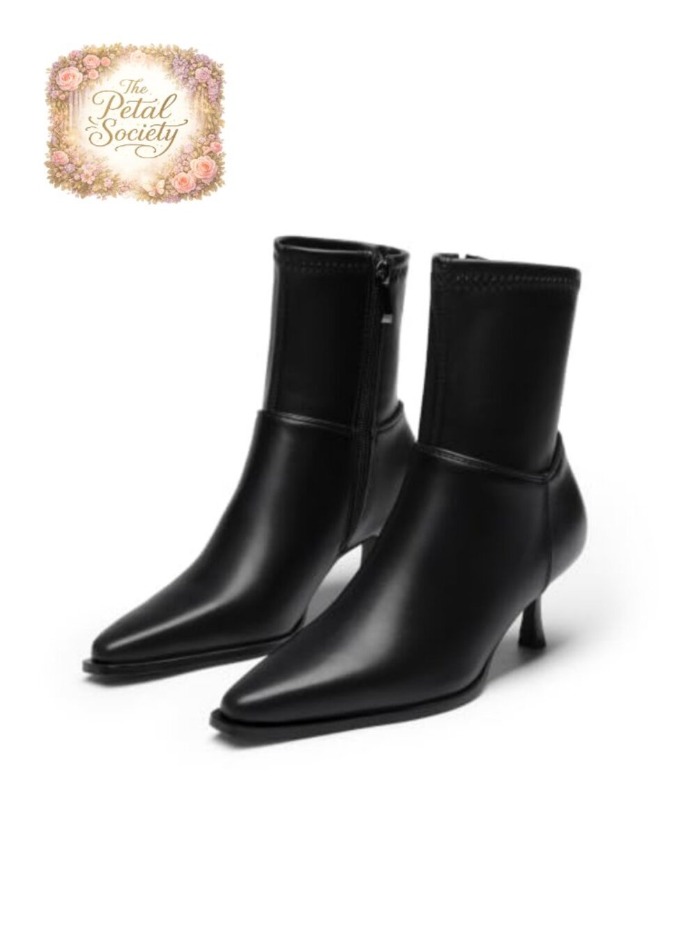 Women's Faux Leather Pointed Toe Kitten Heel Ankle Boots Pull-On Booties